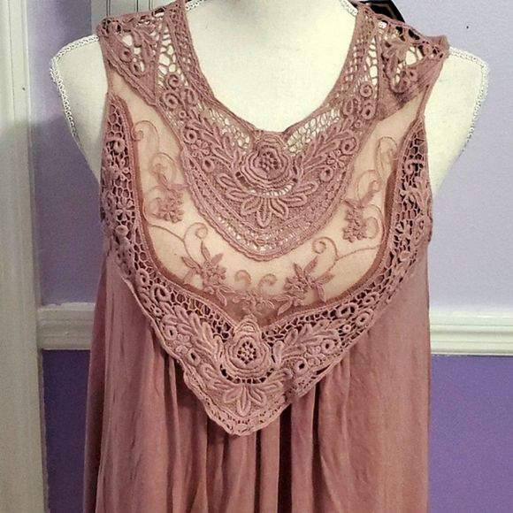 CY Mauve Boho Romantic Lace Flowy Sleeveless Modal Tunic Top - Picture 2 of 10